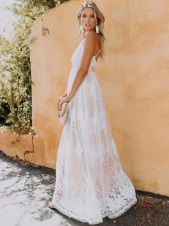 Women's Party Dress Lace Dress Swing Dress Long Dress Maxi Dress Pink Royal Blue White Backless Sleeveless Pure Color Lace Spring Summer V Neck Party S M L XL -Party Prom Dresses Sales Store rjdeui1602760231853