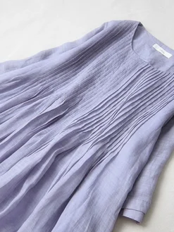 Women's Casual Dress Cotton Linen Dress Swing Dress Midi Dress Cotton Blend Basic Casual Outdoor Daily Crew Neck Ruched Pocket Short Sleeve Summer Spring 2023 Loose Fit White Pink Purple Plain M L XL -Party Prom Dresses Sales Store rkyjeg1676278285327