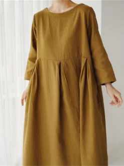 Women's Casual Dress Cotton Linen Dress Swing Dress Maxi Long Dress Linen / Cotton Blend Casual Daily Casual Outdoor Daily Vacation Crew Neck Pocket Long Sleeve Summer Spring Fall 2023 Loose Fit -Party Prom Dresses Sales Store rlagfl1689933264863