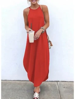 Women's Long Dress Maxi Dress Black Green Blue Sleeveless Pure Color Cold Shoulder Spring Summer Crew Neck Hot S M L XL XXL 3XL 4XL 5XL -Party Prom Dresses Sales Store rnnn1564388994326