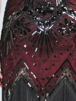 Women‘s Halloween Dress Retro 1920s Fringe Dress Midi Dress Party Outdoor Sequins Tassel Fringe Plain V Neck Sleeveless Regular Fit Summer Spring 2023 Claret Black S M L XL -Party Prom Dresses Sales Store rosvgc1677052184355