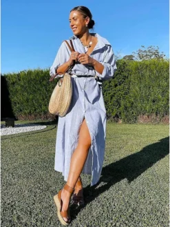 Women‘s Casual Dress Shirt Dress Cotton Dress Shift Dress Maxi Long Dress Cotton Basic Casual Outdoor Winter Dress Daily Shirt Collar Button Split Long Sleeve Summer Winter Fall Spring 2023 -Party Prom Dresses Sales Store rrelbd1695090561699