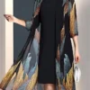 Women's Two Piece Dress Set Casual Dress Print Dress Daily Going Out Streetwear Elegant Print Midi Dress Crew Neck 3/4 Length Sleeve Graphic Regular Fit Black Spring Fall M L XL XXL 3XL