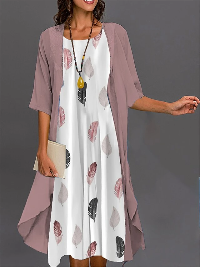 Women's Two Piece Dress Set Casual Dress Print Dress Outdoor Daily Fashion Elegant Print Midi Dress Crew Neck 3/4 Length Sleeve Floral Butterfly Loose Fit Pink Navy Blue Royal Blue Summer Spring S M 1 Women's Two Piece Dress Set Casual Dress Print Dress Outdoor Daily Fashion Elegant Print Midi Dress Crew Neck 3/4 Length Sleeve Floral Butterfly Loose Fit Pink Navy Blue Royal Blue Summer Spring S M