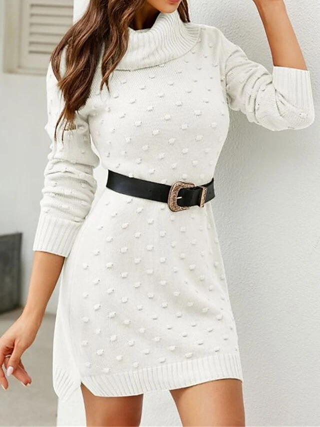 Women's Sweater Dress Winter Dress Jumper Dress Mini Dress Split Outdoor Street Daily Fashion Streetwear Turtleneck Long Sleeve 2023 Regular Fit White Green Color S M L XL Size 3 Women's Sweater Dress Winter Dress Jumper Dress Mini Dress Split Outdoor Street Daily Fashion Streetwear Turtleneck Long Sleeve 2023 Regular Fit White Green Color S M L XL Size - Image 3