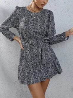 Women's Work Dress Sheath Dress Semi Formal Dress Fashion Mini Dress Lace Up Print Crew Neck Long Sleeve Floral Loose Fit Black Fuchsia Brown Fall S M L XL XXL 28 Women's Work Dress Sheath Dress Semi Formal Dress Fashion Mini Dress Lace Up Print Crew Neck Long Sleeve Floral Loose Fit Black Fuchsia Brown Fall S M L XL XXL -Party Prom Dresses Sales Store rtiwrm1693300606286