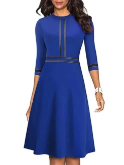 Women's Work Dress Sheath Dress Semi Formal Dress Fashion Midi Dress Ruched Patchwork Crew Neck 3/4 Length Sleeve Color Block Regular Fit Black Wine Blue Fall Winter S M L XL XXL -Party Prom Dresses Sales Store rtxmrs1692087579438