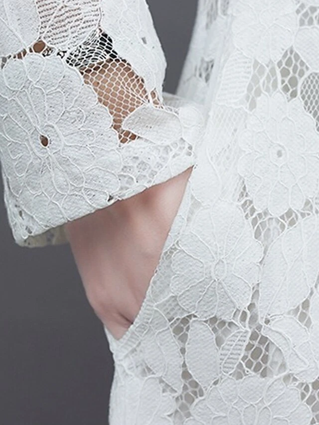 Women's Work Dress Lace Dress Black Dress Fashion Midi Dress Lace Pocket Crew Neck Long Sleeve Plain Loose Fit Black White Pink Fall M L XL XXL 3XL 17 Women's Work Dress Lace Dress Black Dress Fashion Midi Dress Lace Pocket Crew Neck Long Sleeve Plain Loose Fit Black White Pink Fall M L XL XXL 3XL - Image 17