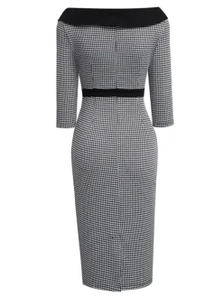 Women's Work Dress Sheath Dress Semi Formal Dress Fashion Midi Dress Button Pocket Crew Neck 3/4 Length Sleeve Houndstooth Regular Fit Black Fall Winter S M L XL -Party Prom Dresses Sales Store ruhrbv1692603087869