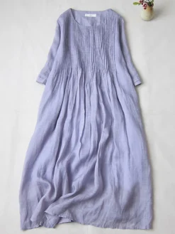 Women's Casual Dress Cotton Linen Dress Swing Dress Midi Dress Cotton Blend Basic Casual Outdoor Daily Crew Neck Ruched Pocket Short Sleeve Summer Spring 2023 Loose Fit White Pink Purple Plain M L XL -Party Prom Dresses Sales Store runsyx1676278284056