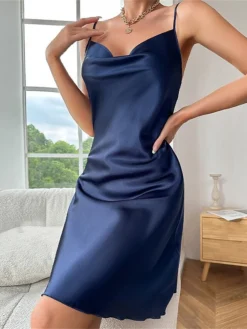 Women's Casual Dress Satin Dress Mini Dress Luxury Sexy Backless Solid Color Strap Party Lounge Navy Black 2023 Summer Spring S M L XL -Party Prom Dresses Sales Store ruyjju1692858278385
