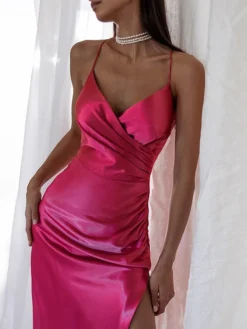 Women‘s Satin Dress Midi Dress Champagne Sleeveless Pure Color Split Ruched Spring Summer V Neck Stylish Elegant Sexy 2022 S M L XL 15 Women‘s Satin Dress Midi Dress Champagne Sleeveless Pure Color Split Ruched Spring Summer V Neck Stylish Elegant Sexy 2022 S M L XL -Party Prom Dresses Sales Store rvarzt1663742332749