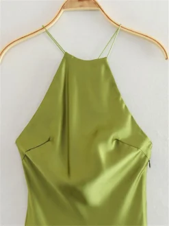 Women's Prom Dress Party Dress Satin Dress Midi Dress White Green Sleeveless Pure Color Backless Spring Fall Winter Spaghetti Strap Fashion Evening Party Wedding Guest Vacation 2023 S M L -Party Prom Dresses Sales Store rvdcgq1691745620351