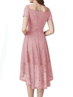 Women‘s Christmas Party Dress Lace Dress Cocktail Dress Midi Dress Black Pink Wine Short Sleeve Pure Color Lace Spring Fall Winter Square Neck Fashion Winter Dress Wedding Guest Vacation 2023 -Party Prom Dresses Sales Store rvjftd1692180496476