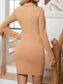 Women's Work Dress Casual Dress Sheath Dress Fashion Office Daily Workfashion Mini Dress Ruched Shirt Collar Long Sleeve Plain Regular Fit Black Khaki Army Green Fall Winter S M L XL XXL -Party Prom Dresses Sales Store rvxuic1695267940043