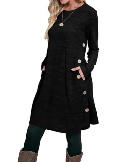 Women's Work Dress Casual Dress A Line Dress Fashion Daily Mini Dress Button Pocket Crew Neck Long Sleeve Plain Loose Fit Black Pink Gray Fall Winter S M L XL XXL 20 Women's Work Dress Casual Dress A Line Dress Fashion Daily Mini Dress Button Pocket Crew Neck Long Sleeve Plain Loose Fit Black Pink Gray Fall Winter S M L XL XXL -Party Prom Dresses Sales Store rwoesg1697185359997