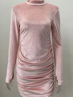 Women's Party Dress Velvet Dress Cocktail Dress Mini Dress Black Pink Blue Long Sleeve Pure Color Ruched Fall Winter Autumn Stand Collar Fashion Winter Dress Vacation 2023 S M L XL XXL 3XL -Party Prom Dresses Sales Store rwwrxi1694166364419