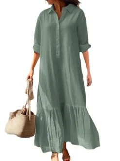 Women's Casual Dress Cotton Dress Swing Dress Maxi Long Dress Cotton Basic Classic Outdoor Daily Vacation Shirt Collar Ruched Button Long Sleeve Spring Fall Winter 2023 Loose Fit Blue Green Khaki 10 Women's Casual Dress Cotton Dress Swing Dress Maxi Long Dress Cotton Basic Classic Outdoor Daily Vacation Shirt Collar Ruched Button Long Sleeve Spring Fall Winter 2023 Loose Fit Blue Green Khaki -Party Prom Dresses Sales Store rwyrza1695283867219
