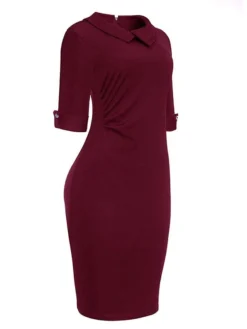Women's Work Dress Sheath Dress Semi Formal Dress Fashion Office Daily Workfashion Midi Dress Ruched Shirt Collar Half Sleeve Plain Slim Black Wine Navy Blue Fall Winter S M L XL XXL 21 Women's Work Dress Sheath Dress Semi Formal Dress Fashion Office Daily Workfashion Midi Dress Ruched Shirt Collar Half Sleeve Plain Slim Black Wine Navy Blue Fall Winter S M L XL XXL -Party Prom Dresses Sales Store rxpjcd1695030993413