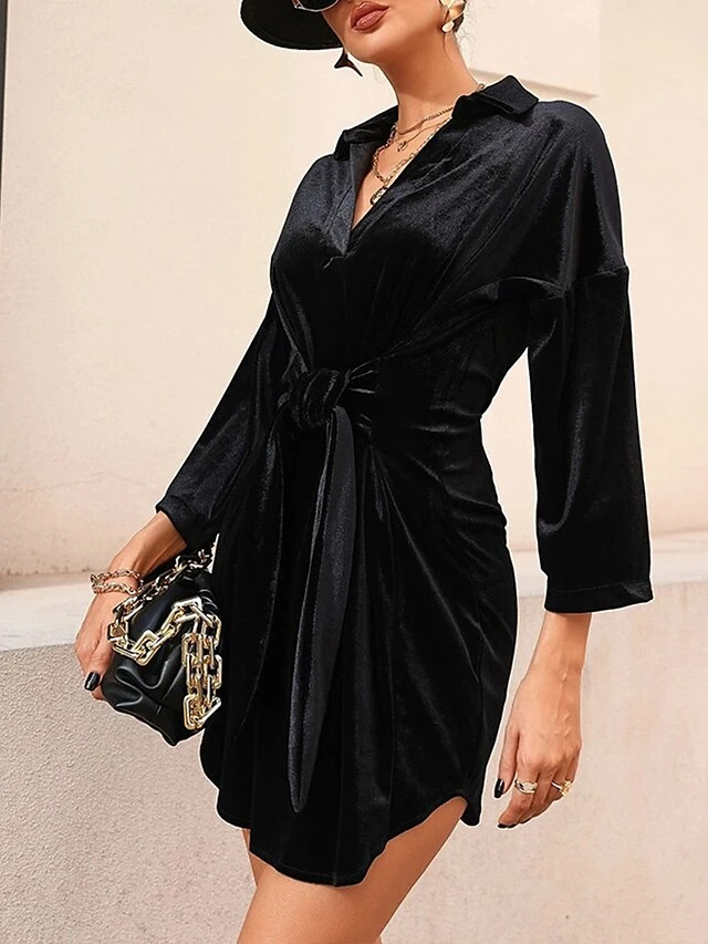 Women‘s Party Dress Velvet Dress Wedding Guest Dress Homecoming Dress Black Dress Mini Dress Long Sleeve Pure Color Lace Up Spring Fall Winter V Neck Fashion Winter Dress Wedding Guest 1 Women‘s Party Dress Velvet Dress Wedding Guest Dress Homecoming Dress Black Dress Mini Dress Long Sleeve Pure Color Lace Up Spring Fall Winter V Neck Fashion Winter Dress Wedding Guest