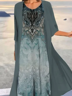 Women's Two Piece Dress Set Casual Dress Print Dress Outdoor Daily Vintage Ethnic Print Midi Dress Crew Neck 3/4 Length Sleeve Floral Tribal Loose Fit Black Navy Blue Royal Blue Summer Spring S M L 8 Women's Two Piece Dress Set Casual Dress Print Dress Outdoor Daily Vintage Ethnic Print Midi Dress Crew Neck 3/4 Length Sleeve Floral Tribal Loose Fit Black Navy Blue Royal Blue Summer Spring S M L -Party Prom Dresses Sales Store rykcgb1690857674094