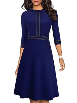 Women's Work Dress Sheath Dress Semi Formal Dress Fashion Midi Dress Ruched Patchwork Crew Neck 3/4 Length Sleeve Color Block Regular Fit Black Wine Blue Fall Winter S M L XL XXL -Party Prom Dresses Sales Store rypjqu1692087579873