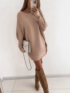 Women‘s Sweater Dress Winter Dress Khaki White Long Sleeve Pure Color Ruched Fall Spring Crew Neck Party Winter Dress Fall Dress Loose Fit 2022 S M L XL XXL 3XL -Party Prom Dresses Sales Store rzblgf1640601557652
