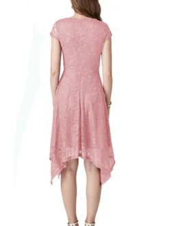 Women's Party Dress Lace Dress Cocktail Dress Midi Dress Black Pink Wine Short Sleeve Pure Color Lace Spring Fall Winter V Neck Fashion Winter Dress Wedding Guest Vacation 2023 S M L XL XXL -Party Prom Dresses Sales Store rzmsoi1692180414749