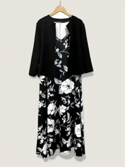 Women's Two Piece Dress Set Casual Dress Chiffon Dress Outdoor Daily Fashion Elegant Print Midi Dress V Neck Half Sleeve Floral Regular Fit Black Pink Gray Summer Spring S M L XL XXL -Party Prom Dresses Sales Store sabuxt1693539433814