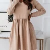 Women's Casual Dress Black Dress A Line Dress Mini Dress Cotton Polyester Fashion Daily Outdoor Daily Vacation Crew Neck Ruched Patchwork Long Sleeve Fall Autumn 2023 Regular Fit Black Khaki Gray