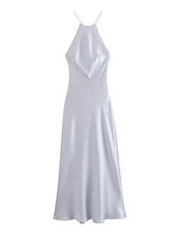 Women's Prom Dress Party Dress Satin Dress Midi Dress White Green Sleeveless Pure Color Backless Spring Fall Winter Spaghetti Strap Fashion Evening Party Wedding Guest Vacation 2023 S M L -Party Prom Dresses Sales Store saxjvv1691745619187