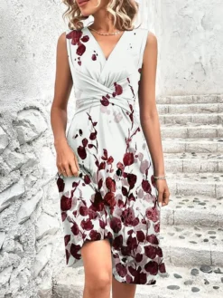 Women's Two Piece Dress Set Casual Dress Tank Dress Outdoor Daily Fashion Elegant Twist Knot Front Midi Dress V Neck Half Sleeve Leaf Regular Fit Blue Summer Spring S M L XL XXL -Party Prom Dresses Sales Store sbitby1683090879682