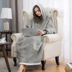 Women‘s Christmas Couple‘s Pajamas Nightgown Wearable Blanket Hoodie Blanket Pure Color Warm Comfort Oversized Home Daily Fleece Warm Hoodie Long Sleeve Pocket Winter Fall Pink Wine -Party Prom Dresses Sales Store sbnhnf1663926502962