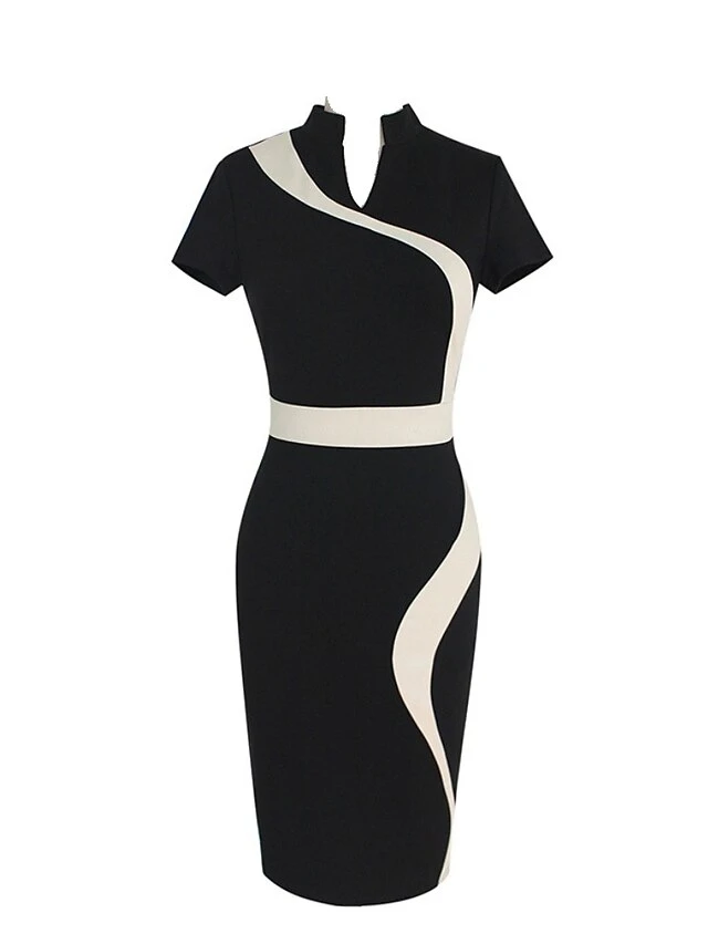 Women‘s Sheath Dress Midi Dress Black Blue Green Short Sleeve Color Block Print Spring Summer V Neck Stylish Weekend 2023 S M L XL XXL 5 Women‘s Sheath Dress Midi Dress Black Blue Green Short Sleeve Color Block Print Spring Summer V Neck Stylish Weekend 2023 S M L XL XXL - Image 5