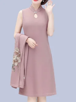 Women's Two Piece Dress Set Print Dress Outdoor Vacation Casual Print Midi Dress Stand Collar Long Sleeve Floral Loose Fit Pink Wine Blue Fall Winter XL XXL XXXL 4XL 5XL -Party Prom Dresses Sales Store sbxehj1675853180729