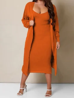 Women's Two Piece Dress Set Casual Dress Skirt Set Home Daily Fashion Streetwear Ribbed Midi Dress Crew Neck Long Sleeve Plain Slim Black White Wine Fall Winter S M L XL XXL -Party Prom Dresses Sales Store sdalcz1697597309162