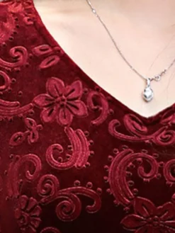 Women's Party Dress Velvet Dress Swing Dress Midi Dress Black Red Green Long Sleeve Floral Jacquard Spring Fall Winter V Neck Fashion Winter Dress Wedding Guest Vacation Slim 2023 M L XL XXL 3XL -Party Prom Dresses Sales Store sderoj1630489607075