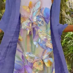 Women's Dress Set Two Piece Dress Chiffon Dress Midi Dress Purple Green 3/4 Length Sleeve Print Print Summer Spring Crew Neck Vacation 2023 M L XL 2XL 3XL 4XL -Party Prom Dresses Sales Store sdqyet1649210711576