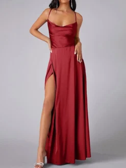 Women's Prom Dress Party Dress Satin Dress Long Dress Maxi Dress Black White Pink Sleeveless Pure Color Backless Summer Spring Fall Spaghetti Strap Fashion Evening Party Wedding Guest Vacation 2023 S -Party Prom Dresses Sales Store sesdkd1690366402980