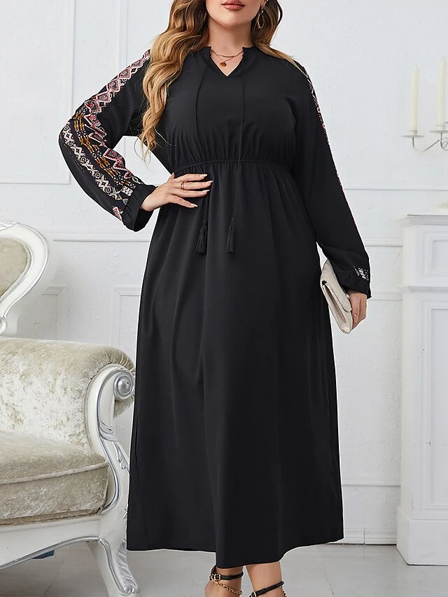 Women's Work Dress Black Dress Semi Formal Dress Fashion Midi Dress Print V Neck Long Sleeve Print Loose Fit Black Spring Fall XL XXL 3XL 4XL 1 Women's Work Dress Black Dress Semi Formal Dress Fashion Midi Dress Print V Neck Long Sleeve Print Loose Fit Black Spring Fall XL XXL 3XL 4XL