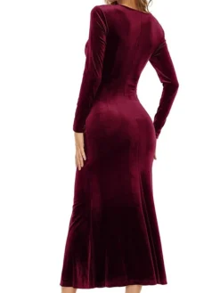 Women‘s Party Dress Wedding Guest Dress Sheath Dress Trumpet / Mermaid Dress Long Dress Maxi Dress Black Wine Purple Long Sleeve Pure Color Ruched Fall Autumn V Neck Elegant Winter Dress Evening Party -Party Prom Dresses Sales Store sfhlnv1662695190179