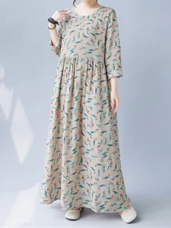 Women's Casual Dress Linen Dress Swing Dress Maxi Long Dress Linen Fashion Modern Outdoor Daily Holiday Crew Neck Print Long Sleeve Fall Winter Autumn 2023 Loose Fit Apricot Flower L XL 2XL 27 Women's Casual Dress Linen Dress Swing Dress Maxi Long Dress Linen Fashion Modern Outdoor Daily Holiday Crew Neck Print Long Sleeve Fall Winter Autumn 2023 Loose Fit Apricot Flower L XL 2XL -Party Prom Dresses Sales Store sgaufu1693553159335