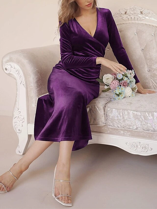 Women‘s Christmas Prom Dress Party Dress Velvet Dress Long Dress Maxi Dress Black Wine Dark Green Long Sleeve Pure Color Ruched Spring Fall Winter V Neck Fashion Winter Dress Birthday Evening Party 4 Women‘s Christmas Prom Dress Party Dress Velvet Dress Long Dress Maxi Dress Black Wine Dark Green Long Sleeve Pure Color Ruched Spring Fall Winter V Neck Fashion Winter Dress Birthday Evening Party - Image 4