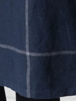 Women's Casual Dress Cotton Linen Dress Plaid Dress Midi Dress Polyester Basic Classic Outdoor Daily Vacation Crew Neck Pocket Print Long Sleeve Fall Winter Autumn 2023 Loose Fit Navy Blue Plaid L XL -Party Prom Dresses Sales Store shfauy1693475213776