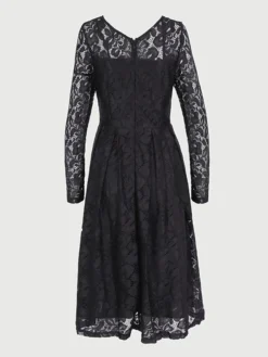 Women‘s Party Dress Wedding Guest Dress Lace Dress Dress Knee Length Dress Black Wine Navy Blue Long Sleeve Pure Color Lace Winter Fall Spring V Neck Elegant Winter Dress Office 2023 S M L XL XXL 3XL -Party Prom Dresses Sales Store shmhpv1635935844426