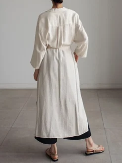 Women's Casual Dress Cotton Linen Dress Shift Dress Midi Dress Linen / Cotton Blend Fashion Basic Outdoor Daily Vacation Shirt Collar Lace Up Pocket Long Sleeve Fall Winter Autumn 2023 Loose Fit -Party Prom Dresses Sales Store shvwwv1693475199315