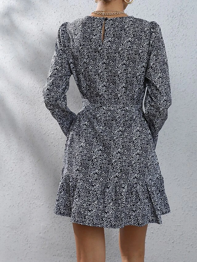Women's Work Dress Sheath Dress Semi Formal Dress Fashion Mini Dress Lace Up Print Crew Neck Long Sleeve Floral Loose Fit Black Fuchsia Brown Fall S M L XL XXL 15 Women's Work Dress Sheath Dress Semi Formal Dress Fashion Mini Dress Lace Up Print Crew Neck Long Sleeve Floral Loose Fit Black Fuchsia Brown Fall S M L XL XXL - Image 15