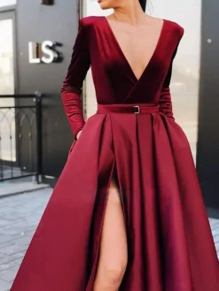 Women‘s Party Dress Velvet Dress Red Long Dress Maxi Dress Wine Long Sleeve Pure Color Ruched Pleated Split Winter Fall V Neck Party Hot Elegant Fall Dress Slim 2023 S M L XL Winter Dress 9 Women‘s Party Dress Velvet Dress Red Long Dress Maxi Dress Wine Long Sleeve Pure Color Ruched Pleated Split Winter Fall V Neck Party Hot Elegant Fall Dress Slim 2023 S M L XL Winter Dress -Party Prom Dresses Sales Store sjexfh1600864538424