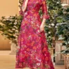 Women's Party Dress Cocktail Dress Wedding Guest Dress Long Dress Maxi Dress Red Half Sleeve Flower Ruched Fall Winter Autumn Crew Neck Fashion Winter Dress Wedding Guest Vacation 2023 S M L XL