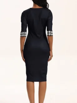 Women's Work Dress Sheath Dress Black Dress Fashion Office Daily Midi Dress Patchwork Print Crew Neck Half Sleeve Houndstooth Regular Fit Black Red Blue Fall Winter S M L XL XXL -Party Prom Dresses Sales Store skqurx1694574589649